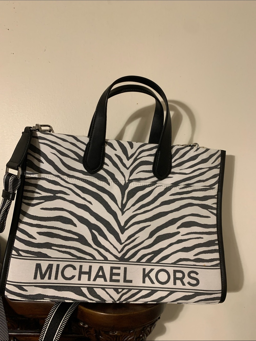 Michael Kors Black and White Zebra Logo Tote